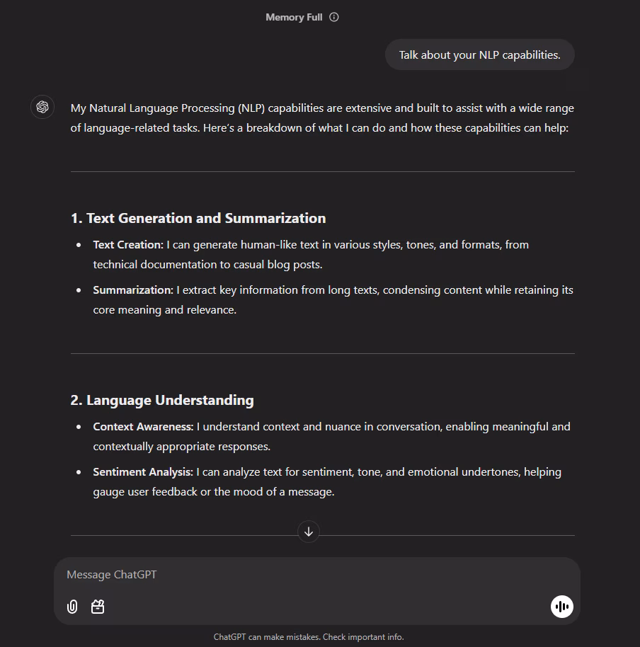 Via ChatGPT chatgpt asking about its NLP capabilities