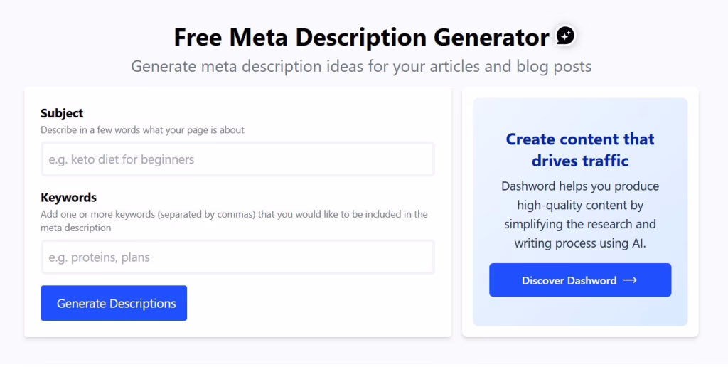 Via Dashword Dashword Meta Description Generator