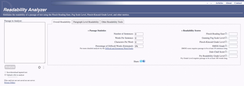 Via Datayze datayze readability analyzer feature