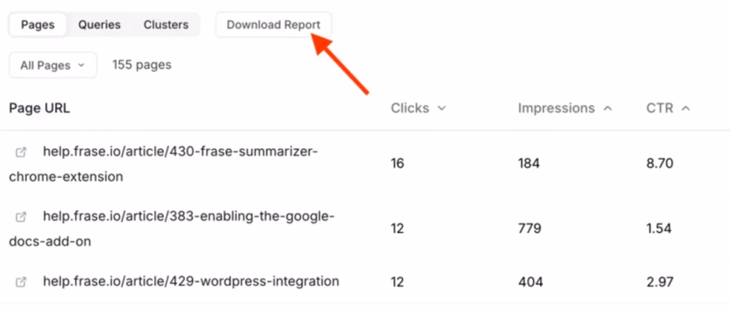 via Frase Frase GSC Analytics download report