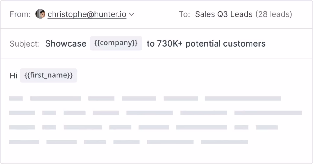 Via Hunter.io hunter campaign