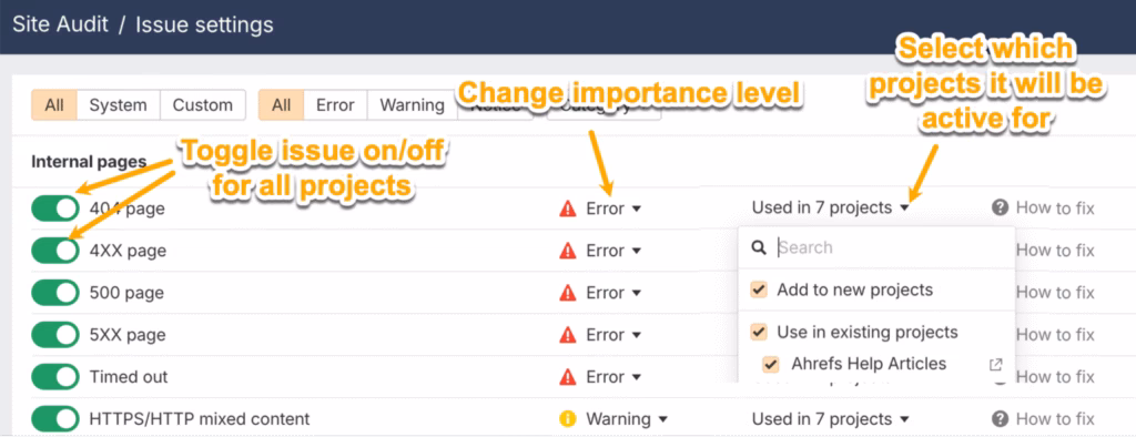 Via Ahrefs Ahrefs Customizable SEO Audits