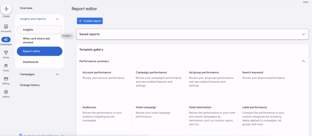 Via Google Help google ads Report Editor dashboard