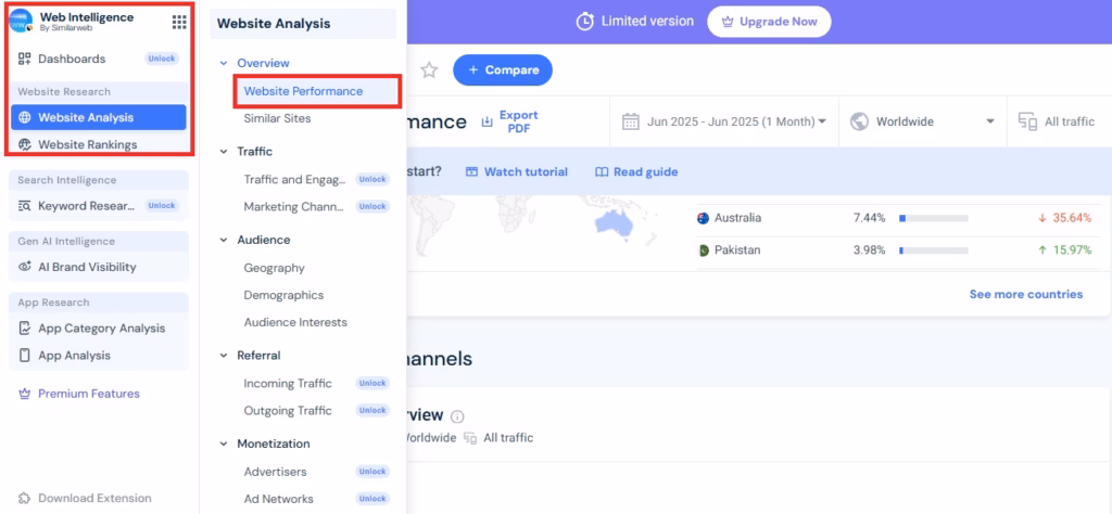 Via Similarweb similarweb site audit export step 1