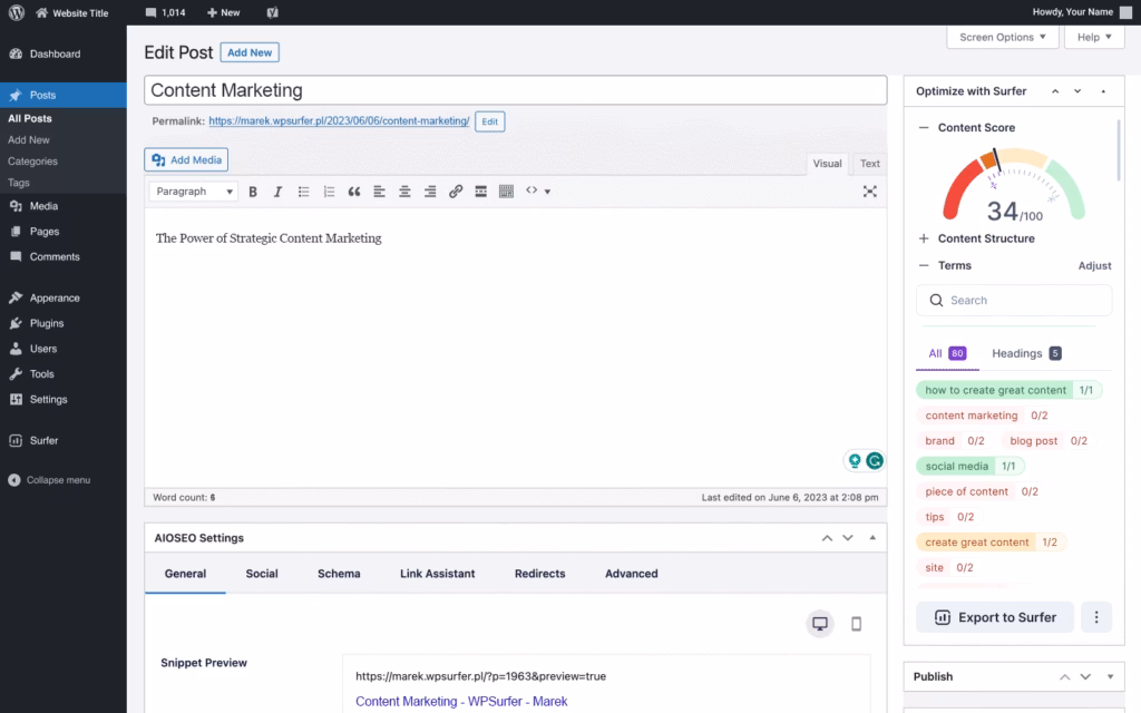 Via Surfer SEO Surfer SEO wordpress plugin example