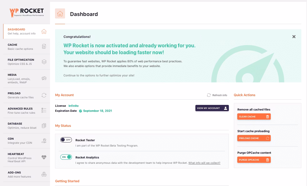 Via WP Rocket wp-rocket-dashboard